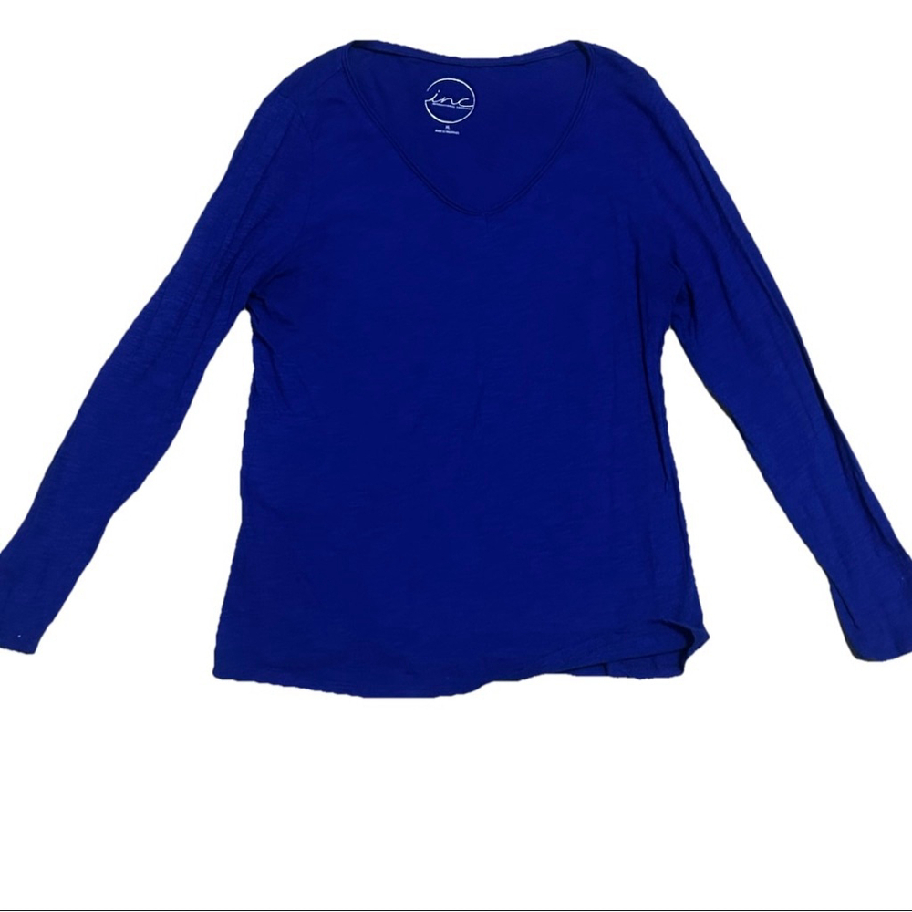 Women's INC Top XL Blue Long Sleeve V-Neck